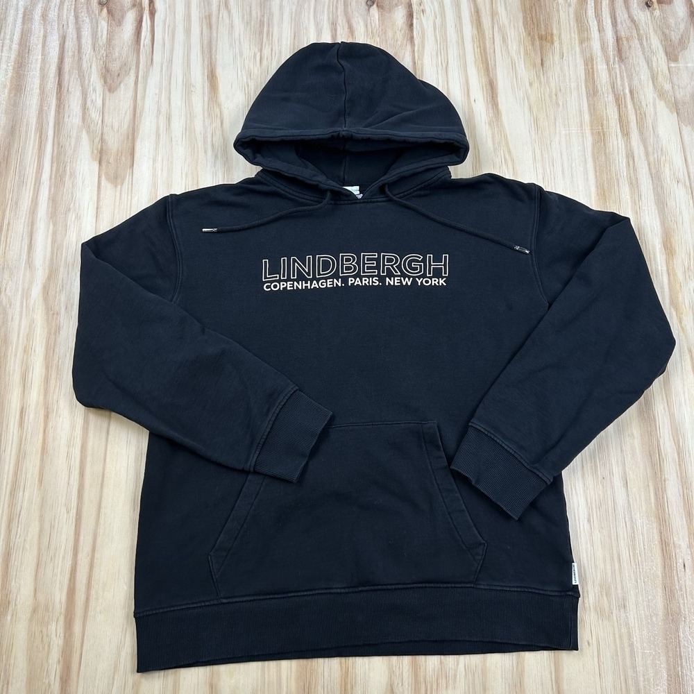 Lindbergh Women's Large Black Organic Cotton Hoodie Designer Pullover Casual